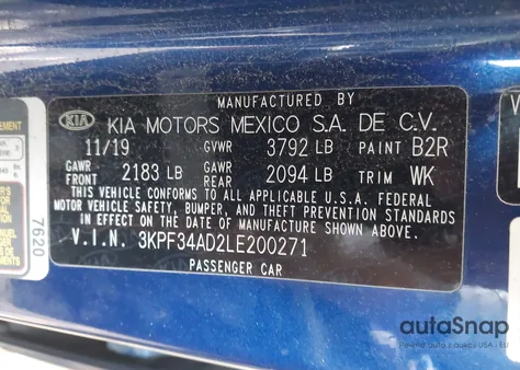 2020 Kia Forte Gt-Line from USA, damaged, VIN 3KPF34AD2LE200271